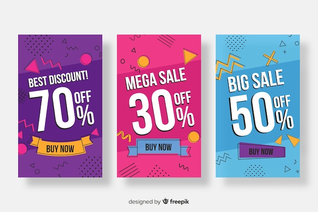 Verkoop banner collectie memphis stijl Gratis Vector