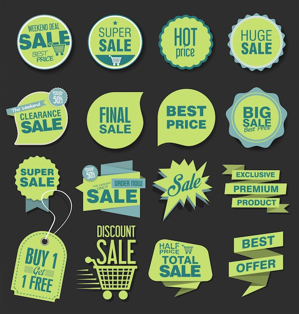 Verkoop korting tag, label of badges ontwerp Premium Vector