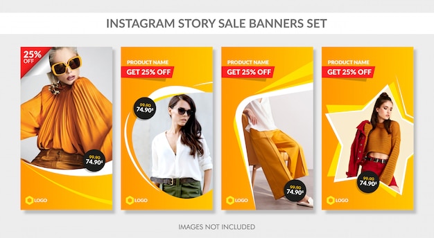 Verkoopbanners instellen voor instagram-verhaal en web Premium Vector