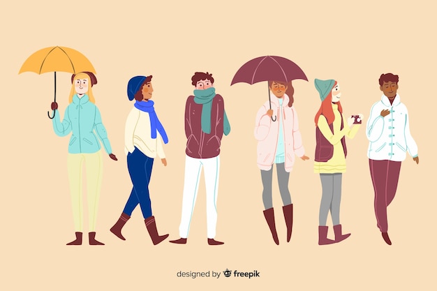 Verschillende mensen in het najaar park Gratis Vector