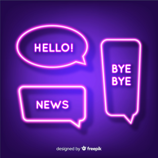 Verschillende neon tekstballonnen Gratis Vector