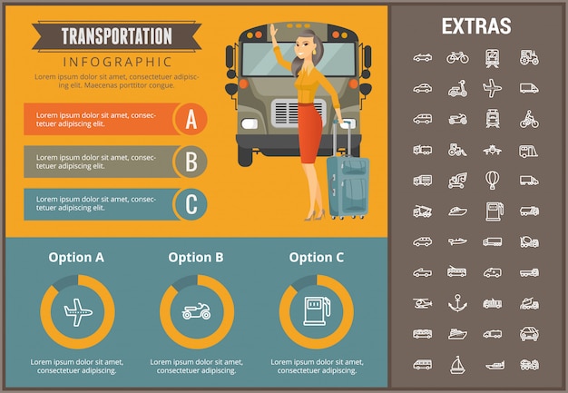 Vervoer infographic sjabloon en elementen Premium Vector