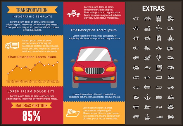 Vervoer infographic sjabloon en elementen Premium Vector