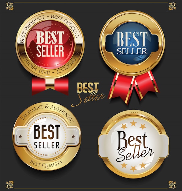 Verzameling van elegante gouden premie bestseller labels Premium Vector