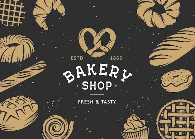 Verzameling van vector bakkerij gegraveerde elementen. Premium Vector