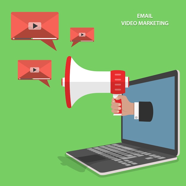 Video e-mail marketing platte isometrische vector. Premium Vector