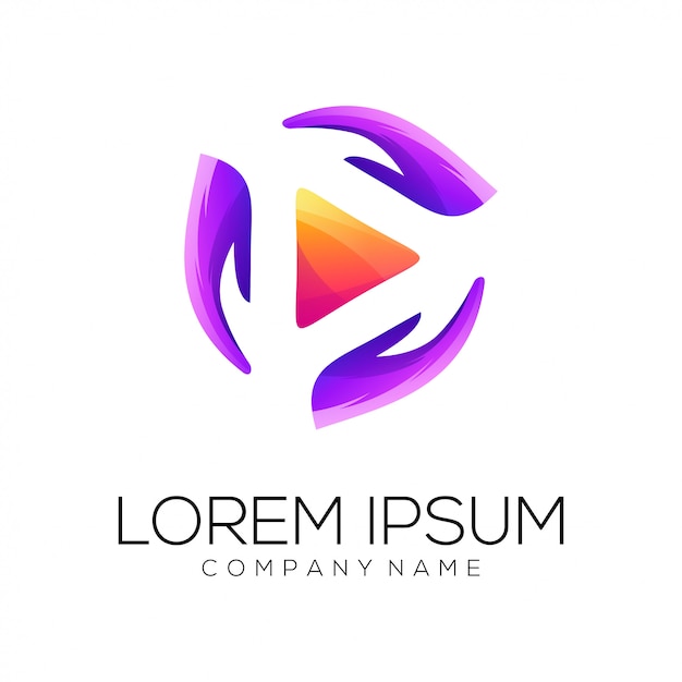 Video handen logo ontwerp vector Premium Vector