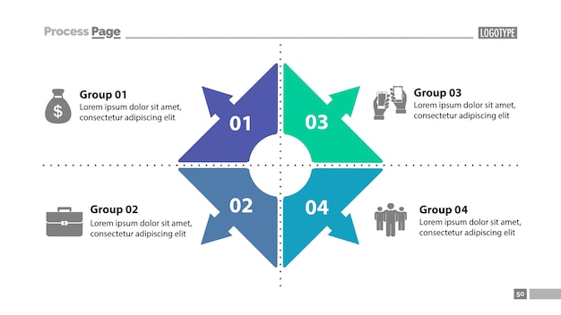 Vier groepsproces diagramschema sjabloon Gratis Vector