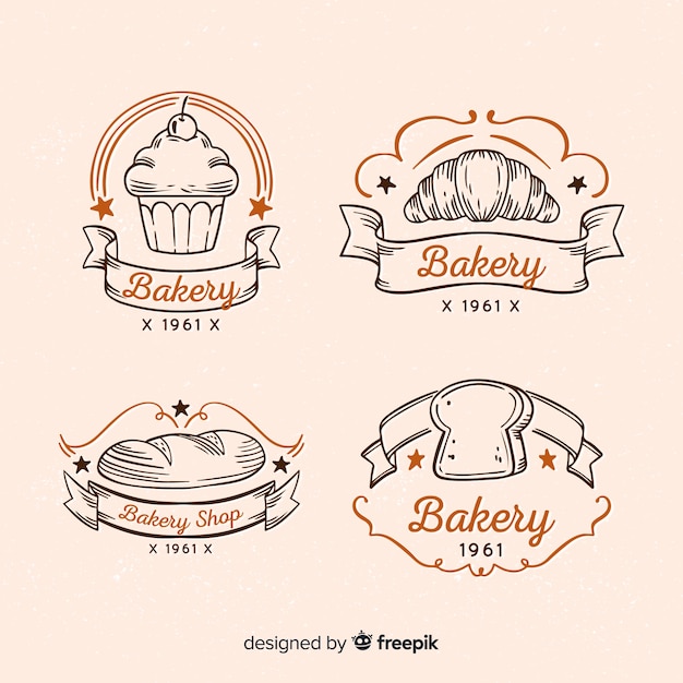 Vintage bakkerij logo's Gratis Vector