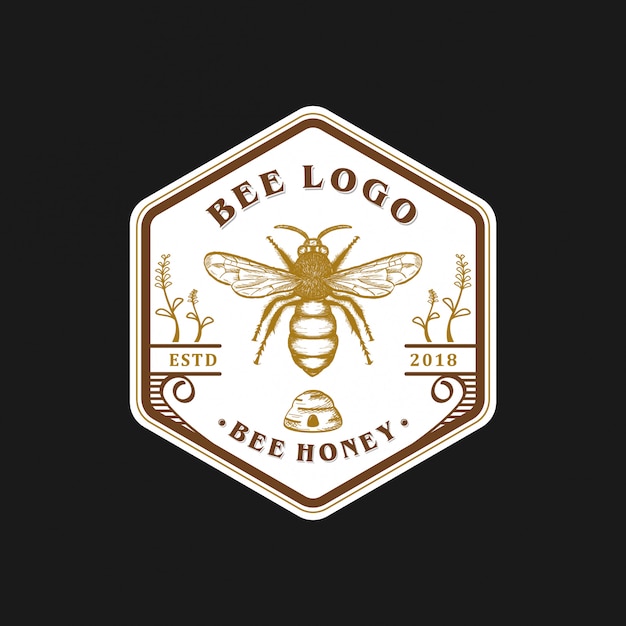 Vintage bee logo ontwerp | Premium Vector