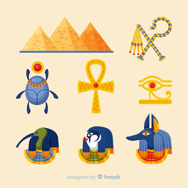 Vlakke Egyptische Symbolen En Godeninzameling Gratis Vector