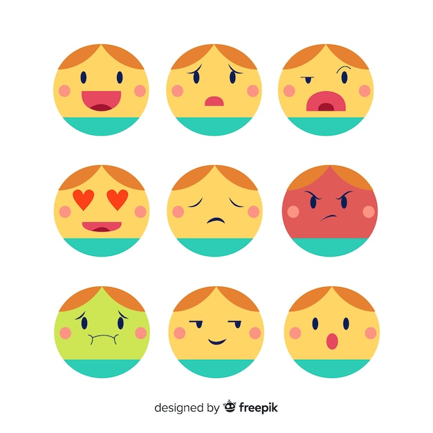 Vlakke emoticon-reactiecollectio Gratis Vector
