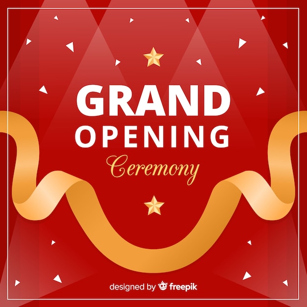 Vlakke gouden lint grote openingsachtergrond Gratis Vector