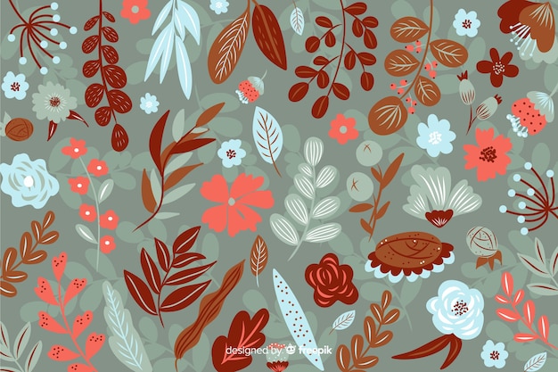 Vlakke mooie bloemenachtergrond in sepia gekleurde schaduwen Gratis Vector