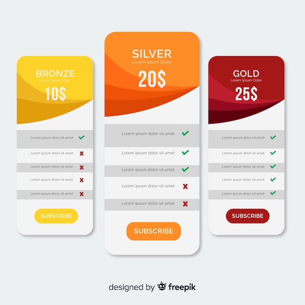 Vlakke prijslijst verzameling Gratis Vector