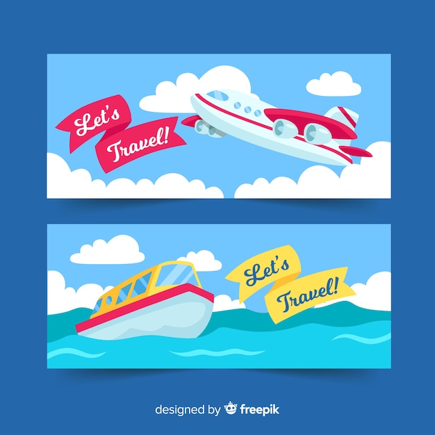 Vlakke vlak en schip-sjabloon voor spandoek Gratis Vector