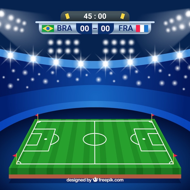Voetbal veld achtergrond met scorebord Gratis Vector