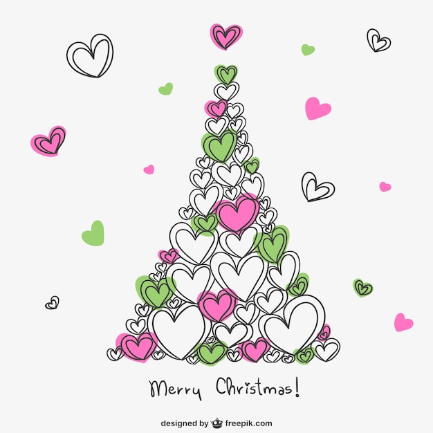 Vrolijke kerstkaart met hartjes | Gratis Vector