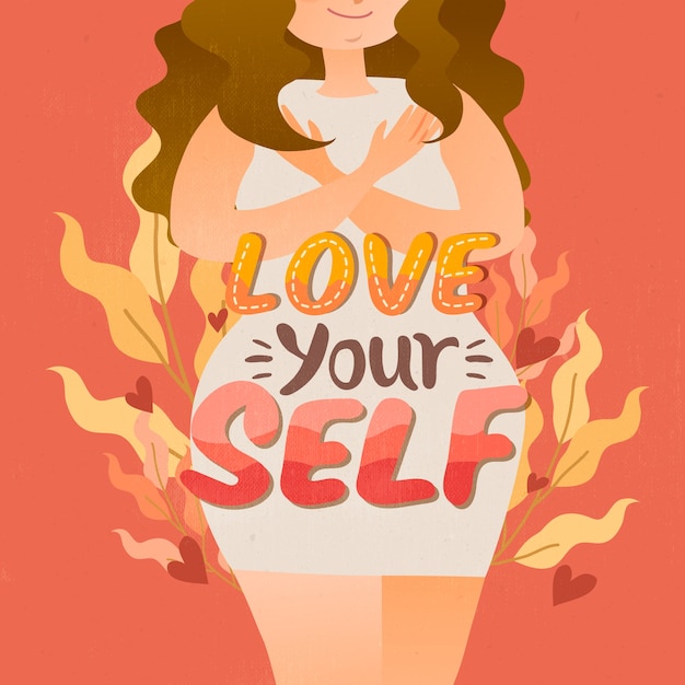 Vrouw met liefde je lichaam citaat Gratis Vector