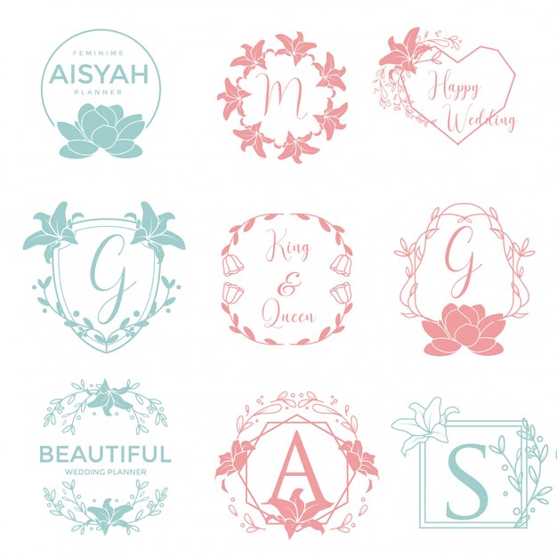 Vrouwelijk wedding planner sjabloon logo teken Premium Vector