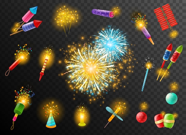 Vuurwerk crackers pyrotechnic donkere achtergrond poster Gratis Vector