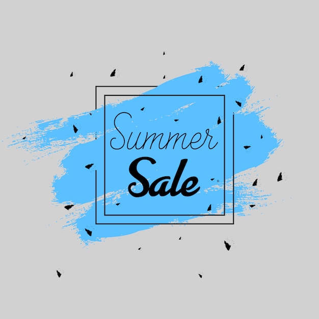 Water kleur zomer verkoop banner in blauw en donker grijs Gratis Vector