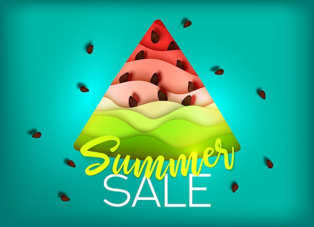 Watermeloen papier gesneden zomer achtergrond Premium Vector