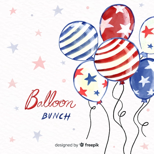 Waterverf 4 van juli - onafhankelijkheidsdagachtergrond met ballons Gratis Vector