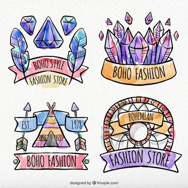 Waterverf het boho element stickers set Gratis Vector Waterverf het boho element stickers set Gratis Vector