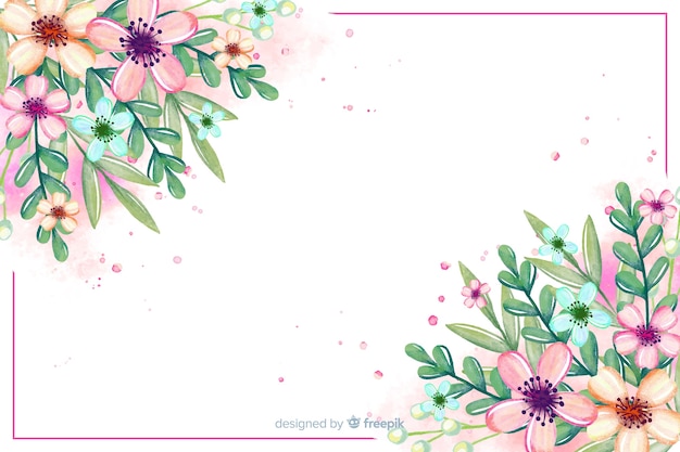 Waterverfbloem en bladerenachtergrond Gratis Vector