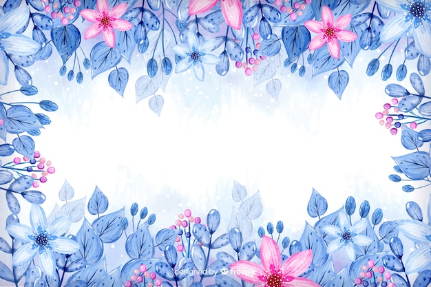 Waterverfkader met roze bloemenachtergrond Gratis Vector
