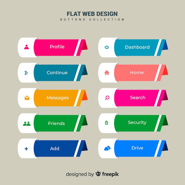 Webknop ingesteld in plat ontwerp Gratis Vector