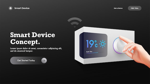 Website-bestemmingspagina of hero-shot met slimme temperatuurregeling Premium Vector