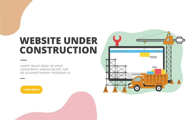 Website in aanbouw platte ontwerp banner illustratie Premium Vector
