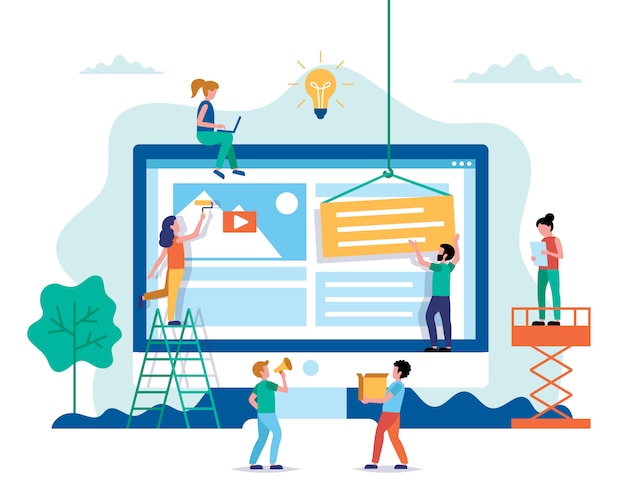 Website ontwerp - een website bouwen, werken aan layout. Premium Vector