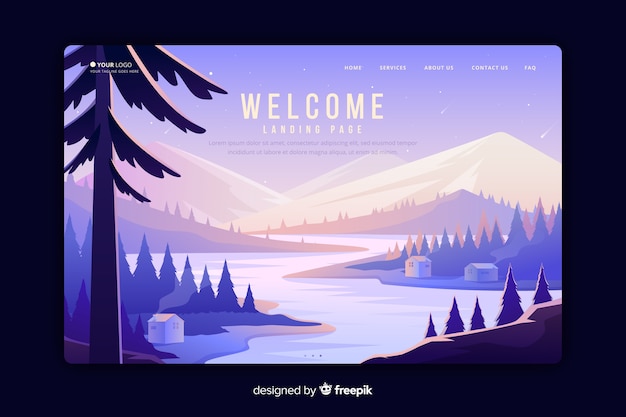 Welkom-bestemmingspagina met verlooplandschap Gratis Vector