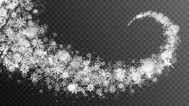 Wervelend sneeuweffect op transparante achtergrond Premium Vector