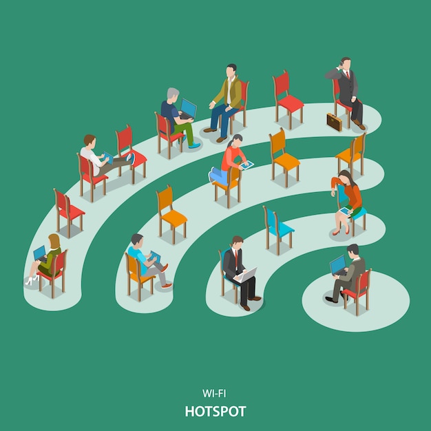 Wi-fi hotspot isometrische platte vector concept. Premium Vector