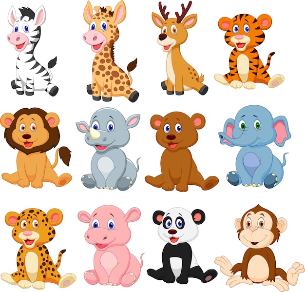 Wilde dieren cartoon collectie set Premium Vector