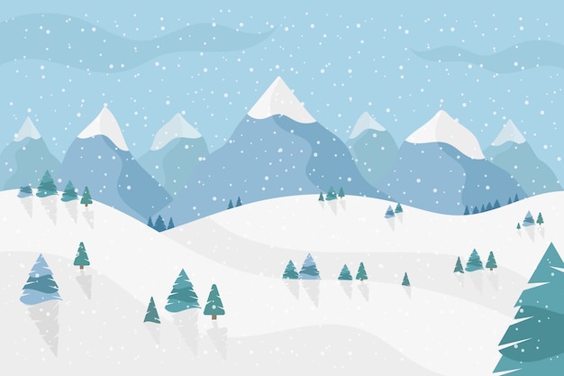 Winterlandschap in plat ontwerp Gratis Vector