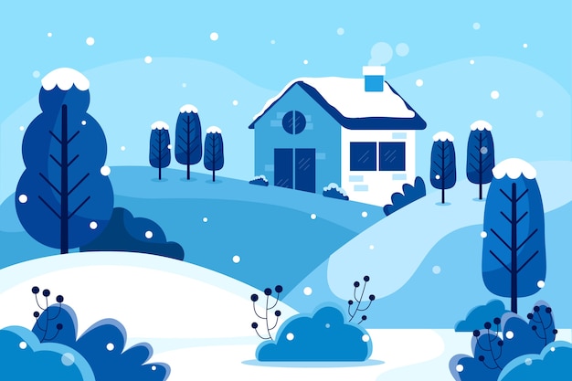 Winterlandschap in plat ontwerp Gratis Vector