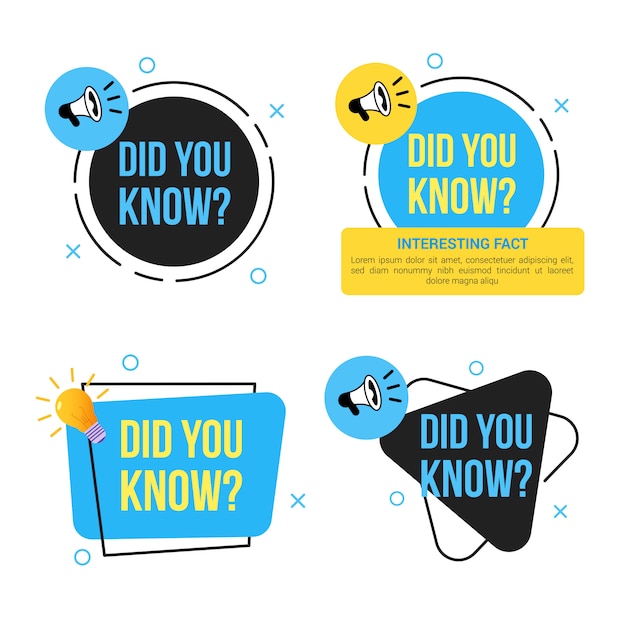 Wist u dat banner set met lamp en megafoon Premium Vector