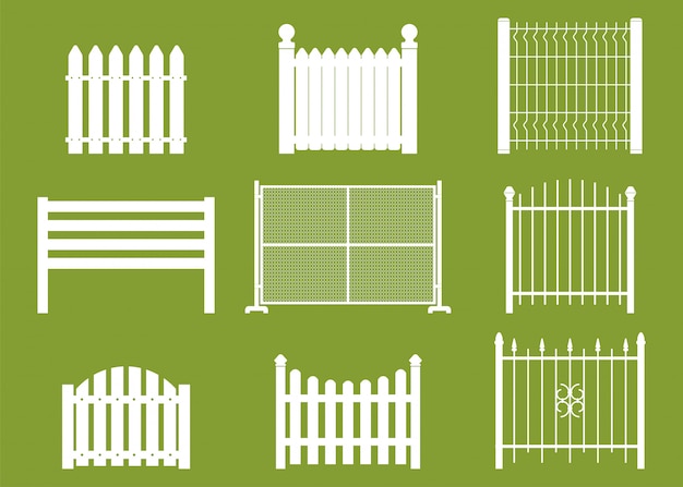 Witte hekken vector platte set geïsoleerd op de achtergrond. Premium Vector
