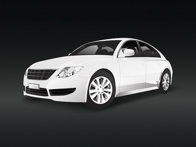 Witte sedanauto in een zwarte vector als achtergrond Gratis Vector