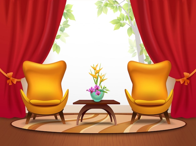 Woonkamer cartoon interieur illustratie Gratis Vector