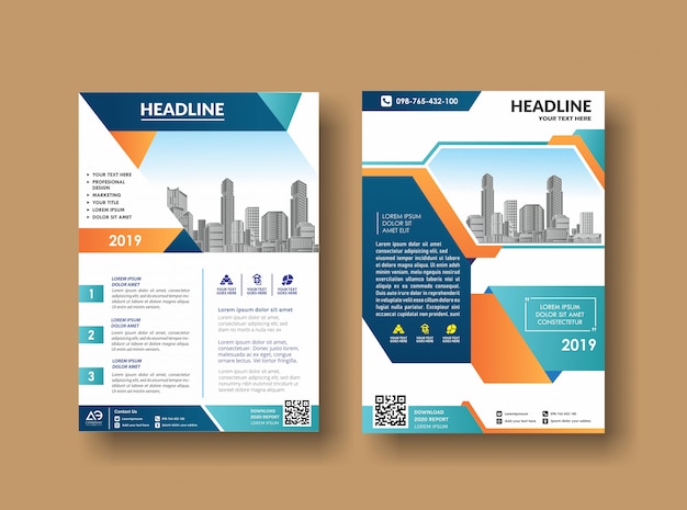 Zakelijk boek leaflet cover ontwerp in a4-tijdschriften Premium Vector