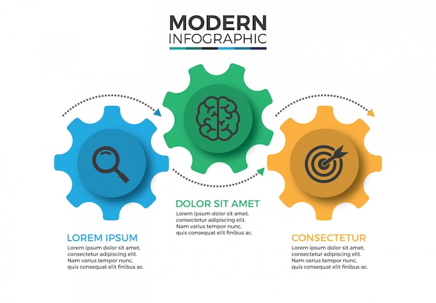 Zakelijk mechanisme infographic ontwerpsjabloon met pictogrammen en 3 opties of stappen Premium Vector