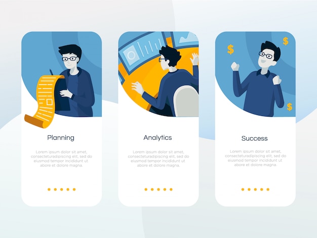 Zakelijke app onboarding scherm ingesteld Premium Vector