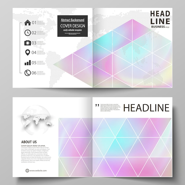 Zakelijke sjablonen voor brochure in bi-fold gevouwen vierkant Premium Vector