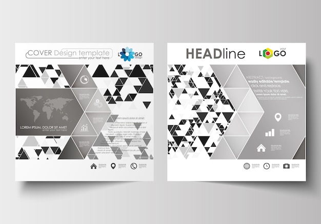 Zakelijke sjablonen voor vierkante brochure, flyer of rapport. abstracte backgrou van het driehoeksontwerp Premium Vector